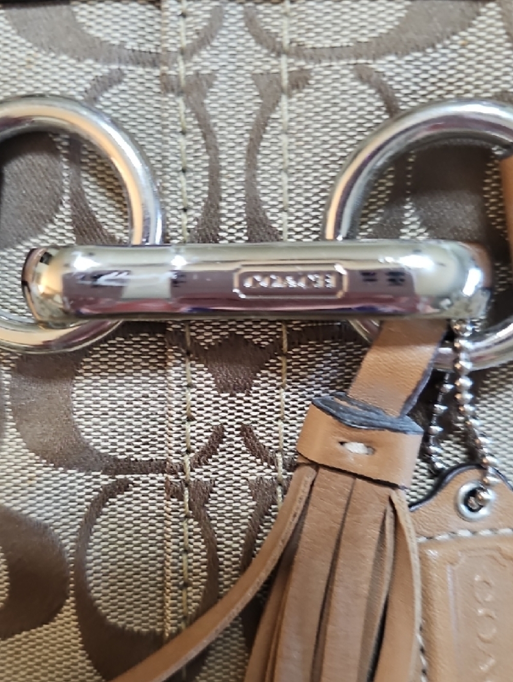 Coach Tan Signature Canvas Satchel with Leather Trim and Tassel - Picture 14 of 14